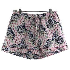 Printfresh Multicolor Tiger Queen French Rose Pajama Shorts W/Pockets Sz XL NWOT
